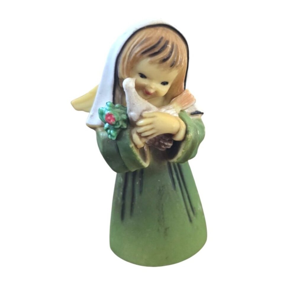 Vintage Hard Plastic Alpine Angel Girl Holding Dove Ornament Hong Kong